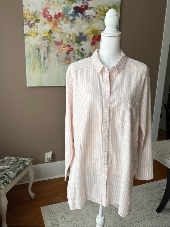 Anthropologie Tops - Anthropologie Pale Pink & White Striped Button-Down Shirt